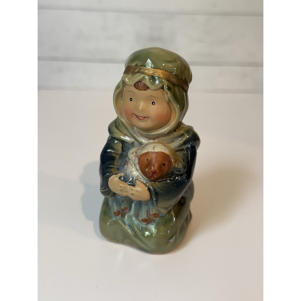 Vintage Ceramic Nativity Shepherd Holding Lamb Replacement Figure Christmas